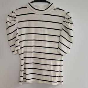 Forever 21 Mock Neck Puff Sleeved Striped Top